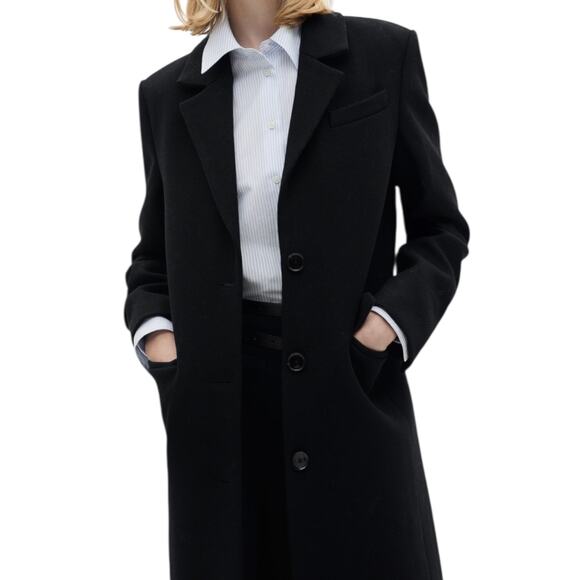 NEW Mango Long Structured Wool Coat Single Breasted Black Size XXS - Picture 2 of 12